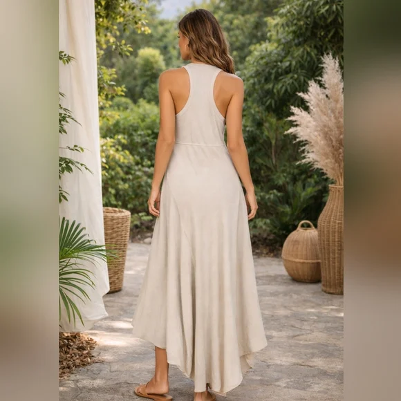 NWT.Free People Stylish Tan Maxi Dress Hi And Lo.sizeL - Picture 2 of 7